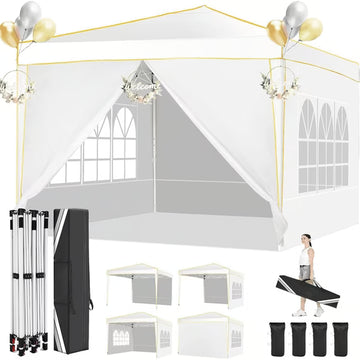 COBIZI 10X10 Pop Up Canopy Tent for Party EZ Outdoor Canopy Portable Commercial Instant Canopy Shelter Tent Waterproof Gazebo Heavy Duty Canopy with 4 Sidewalls Carry Bag,White