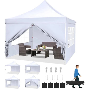 COBIZI 10x10 Pop Up Canopy Tent with 4 Sidewalls, Waterproof Instant Canopy UPF 50+, Ez Setup Outdoor Gazebo with Sandbags, Stakes & Ropes, Shelter for Party, Camping, Garden, Events, Gray