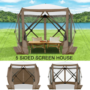 COBIZI 10x10 Screen House Pop up Gazebo Screen Tent for Camping,5 Sided Pop-up Camping Canopy Shelter Tent with 4 Sidewalls,Portable Outdoor Quick-Set Hub Tent with Carrying Bag&Ground Stakes,Brown