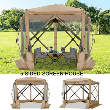 COBIZI 10x10 Screen House Pop up Gazebo Screen Tent for Camping,5 Sided Pop-up Camping Canopy Shelter Tent with 4 Sidewalls,Portable Outdoor Quick-Set Hub Tent with Carrying Bag&Ground Stakes,Gray