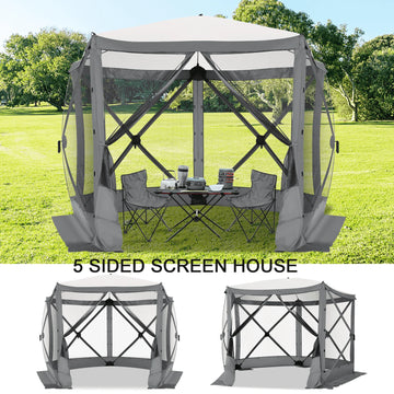 COBIZI 10x10ft Pop up Gazebo Screen House Tent for Camping, Pop-up Camping Canopy Tent with Mesh Windows,Portable Outdoor Quick-Set Hub Tent with Carrying Bag&Ground Stakes,Brown