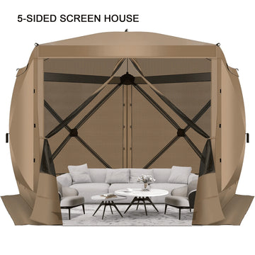 COBIZI 10x10 Pop up Gazebo Screen Tent Screen House for Camping,5 Sided Pop-up Camping Canopy Shelter Tent with Mesh Windows,Portable Outdoor Quick-set Hub Tent with Carrying Bag&Ground Stakes,Gray