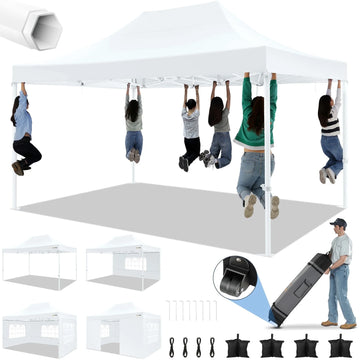 COBIZI 10x15 Canopy Tent with 4 Sidewalls,Heavy Duty Pop Up Canopy Tent for Parties Wedding,Commercial Canopy with Roller Bag,UV 50+&Upgraded Waterproof,Thickened Legs,White