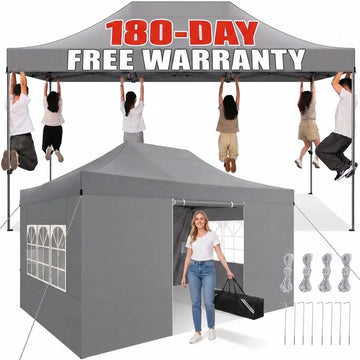 COBIZI 10x15 ft Pop Up Canopy Tent with 4 Removable Sidewalls, Heavy Duty Waterproof UPF 50+, Wind Resistant, Easy Setup Commercial Canopy for Outdoor Party Garden Event, White