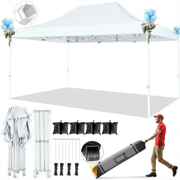 COBIZI 10x15 Canopy Tent Heavy Duty Pop Up Canopy Tent for Parties Event Wedding Commercial Easy Up Canopy with Roller Bag,UV 50+ & Upgraded No Water Accumulation, Thick Hexagonal Legs,White
