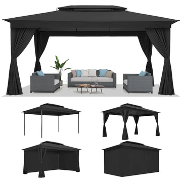 COBIZI 10x15 Gazebo Easy Assembly Outdoor Furniture Patio Gazebo, Canopy Tent with Removable sidewalls,Shade Tent for Party, Backyard, Deck, Patio Lawn & Garden,Black