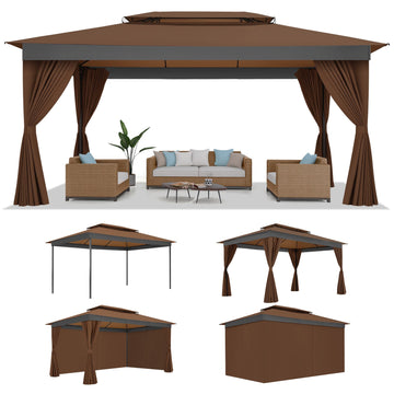 COBIZI 10x15 Gazebo Easy Assembly Outdoor Furniture Patio Gazebo, Canopy Tent with Removable sidewalls,Shade Tent for Party, Backyard, Deck, Patio Lawn & Garden,Brown