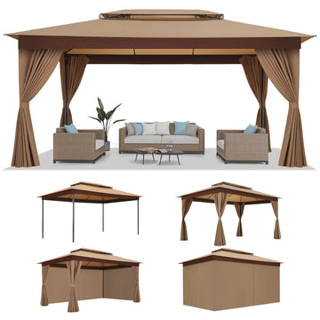 COBIZI 10x15 Gazebo Easy Assembly Outdoor Furniture Patio Gazebo, Canopy Tent with Removable sidewalls,Shade Tent for Party, Backyard, Deck, Patio Lawn & Garden,Khaki