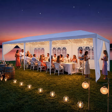 COBIZI 10x30FT Party Tent with 8 Removable Sidewalls, Waterproof UPF 50+ Sun Protection, Large Outdoor Canopy for Weddings, BBQ, Parties, Trade Shows & Events, White
