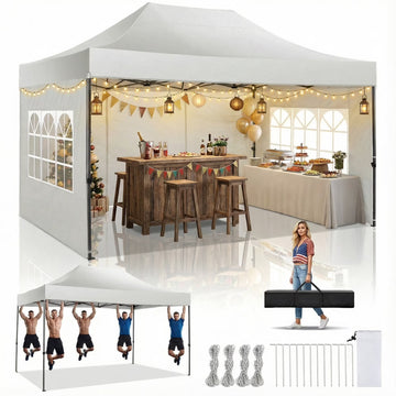 COBIZI 10x15 Pop up Canopy Heavy Duty Party Tent with 4 Sidewalls,Outdoor Waterproof Pop up Canopy Tent Event Shelter for Parties,Commercial-Series,Camping,Event,White(Frame Thickened)