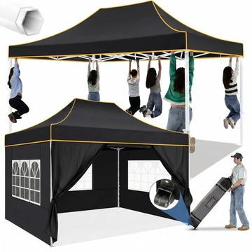 COBIZI 10x15 Pop up Canopy Tent Heavy Duty with 4 Sidewalls Tents for Parties Outdoor Canopy Event Tent Wedding with Roller Bag,Upgraded UV 50+ , Thick Hexagonal Legs, black