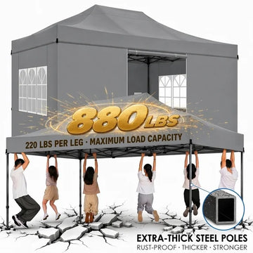 COBIZI 10x10FT Heavy Duty Pop-Up Canopy Tent with 4 Sidewalls, Waterproof & Windproof, UPF 50+ UV Protection, Instant Setup Outdoor Party Gazebo with Roller Bag, Gray