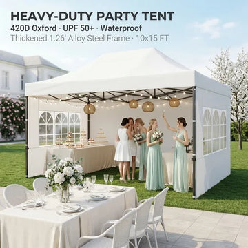 COBIZI 10x15 ft Heavy Duty Pop Up Canopy Tent with 4 Sidewalls Waterproof Outdoor Shelter Black