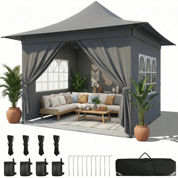 COBIZI 13x13 Heavy Duty Pop Up Canopy with 4 Sidewalls, Commercial Outdoor Party Tent with 4 SandBags for Events, Parties and BBQs, All Season Waterproof & Height Adjustable, Gray