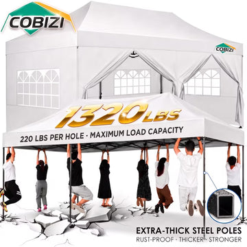 COBIZI 10x30FT Party Tent with 8 Removable Sidewalls, Waterproof & UPF 50+ Outdoor Canopy for Weddings, BBQ, Trade Shows & Events, White