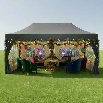COBIZI 10x20 Heavy Duty Pop up Canopy Tent with 6 sidewalls Easy Up Commercial Outdoor Canopy Wedding Party Tents for Parties All Season Wind & Waterproof Gazebo with Roller Bag,Gray(Frame Thickened)