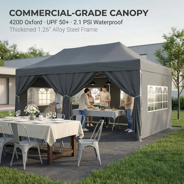 COBIZI 10x20 Pop up Canopy Tent with 6 Sidewalls, Heavy Duty Waterproof Wedding Party Tent with Roller Bag, White