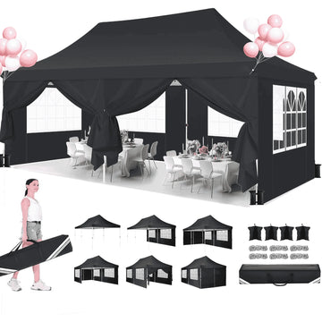 COBIZI 10x20 Pop up Canopy with 6 Removable Sidewalls,Outdoor Waterproof Canopy Tents for Partie Wedding,Instant Sun Protection Shelter with Upgrade Raised Roof and Carry Bag,Light Blue