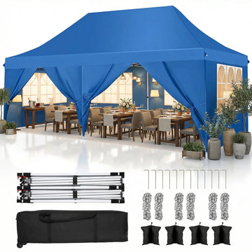 COBIZI 10x20 Pop up Canopy with 6 Removable Sidewalls,Outdoor Waterproof Canopy Tents for Partie Wedding,Instant Sun Protection Shelter with Upgrade Raised Roof and Carry Bag,Light Blue