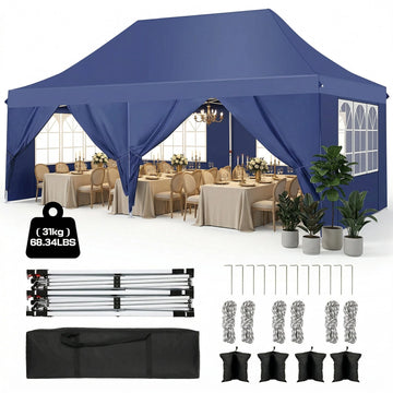 COBIZI 10x20 ft Pop Up Canopy Tent with 6 Removable Sidewalls, Waterproof UPF 50+, Raised Roof, Easy Setup for Outdoor Party and Wedding, White