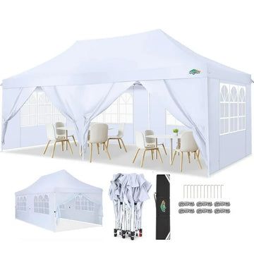 COBIZI 10x20 Pop up Canopy with 6 Removable Sidewalls,Outdoor Waterproof Canopy Tents for Partie Wedding,Instant Sun Protection Shelter with Upgrade Raised Roof and Carry Bag,White