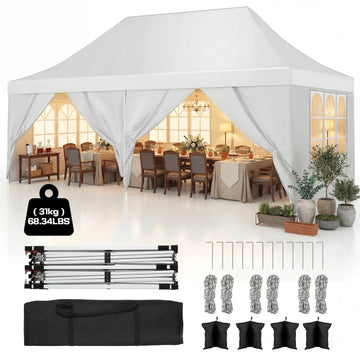 COBIZI 10x20 Pop Up Canopy with 6 Sidewalls, Conical Party Tent 10x20 with 3 Adjustable Height Waterproof, UV-Resistant with Carry Bag, Sandbag, Stake, Tents for Parties, Commercial (Frame Upgraded)