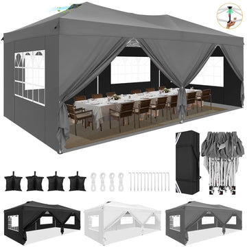 COBIZI 10x20 ft Pop Up Canopy Tent with Sidewalls, Waterproof UPF 50+, Air Vent, Easy Setup for Outdoor Party and Wedding, Gray