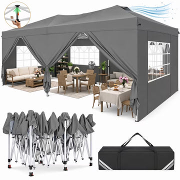 COBIZI 10x20 Pop Up Canopy Tent with 6 Sidewalls & Dual Air Vents, One-Push Instant Canopy Waterproof UPF 50+, Outdoor Gazebo with Sandbags, Stakes & Ropes for Party, Wedding, Commercial Event, White