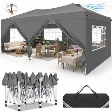 COBIZI 10x15 ft Heavy Duty Pop Up Canopy Tent with 4 Sidewalls Waterproof Outdoor Shelter White