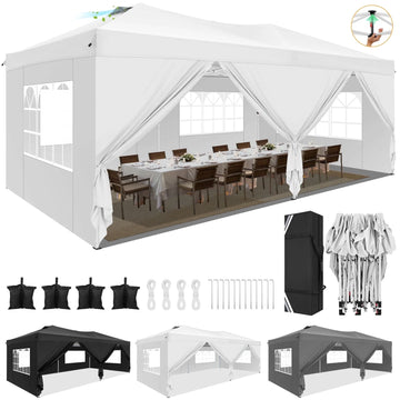 COBIZI 10x20 Pop up Canopy with Sidewalls,Easy up Canopy 10x20 Gazebo Waterproof Instant Shelter for Wedding Outdoor Party Camping with Air Vent&Carry Bag,White