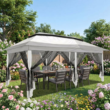 COBIZI 10x20 Pop Up Gazebo, Outdoor Patio Canopy Tent with Mosquito Netting, Double Roof Vented Gazebo, 3 Adjustable Height Settings, 240 Sq. Ft. Sun Shade Shelter for Backyard, Lawn, Deck, Dark Gray