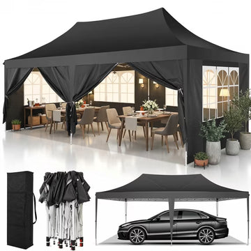 COBIZI 10'x20' Pop Up Canopy Tent with 6 Removable Sidewalls, Instant Outdoor Shelter, Upgraded Raised Roof, Waterproof UPF 50+ Commercial for Party Market Trade Show, Includes Carry Bag, White