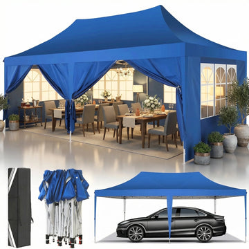 COBIZI 10x20 Pop Up Canopy Tent with 6 Removable Sidewalls, Instant Outdoor Shelter with Raised Roof, Heavy-Duty Stable Frame and Carry Bag, White
