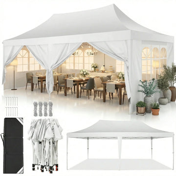 COBIZI 10'x20' Pop Up Canopy Tent with 6 Removable Sidewalls, Instant Outdoor Shelter with Raised Roof, Heavy-Duty Stable Frame and Carry Bag, Black