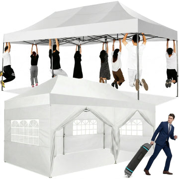 COBIZI 10x20 Pop Up Canopy with 6 Sidewalls, Heavy Duty UPF 50+ Waterproof All Season Commercial Tent for Outdoor Weddings & Parties, Roller Bag Included, White