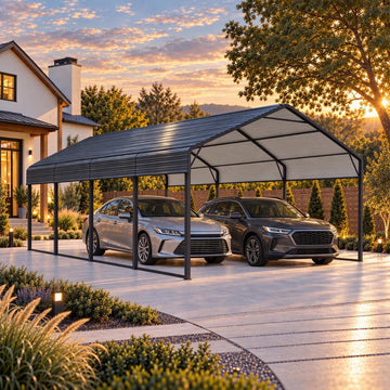 COBIZI 10x20FT Heavy Duty Metal Carport with Removable Fabric Sidewalls, Portable Outdoor Canopy Shelter, Steel Frame Carport, Waterproof All-Weather Garage Tent for Cars, Trucks, RVs, Boats, Black