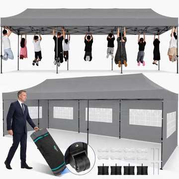 COBIZI 10x10 Pop Up Canopy Tent with 4 Sidewalls, One-Push Setup, Glow Strips, 3 Heights, Air Vent, Waterproof UPF 50+, Carry Bag, Sandbags, Stakes & Ropes for Outdoor Party & Beach, White