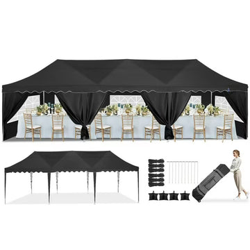 COBIZI 10x10 Pop up Canopy with 4 Removable Sidewalls, Sandbags, Stakes & Ropes, Upf 50+ Easy Setup Canopy Tent Waterproof Outdoor Instant Portable Shelter for Business, Events, Vendor, Dark Blue