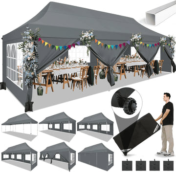 COBIZI 10x30 Pop-up Canopy Outdoor Wedding Party Tent Patio Gazebo Commercial Canopy Tent with Sidewalls Gray