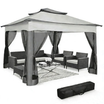 COBIZI 11x11 Pop up Gazebo Outdoor Canopy Gazebo Patio Gazebo with Mosquito Netting Canopy Shelter with 121 Square feet of Shade for Poolside, Garden, Party and Backyard, Gray