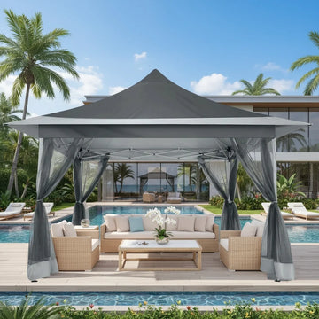 COBIZI Outdoor Canopy Gazebo 11x11 Pop up Gazebo Patio Gazebo with 4 Mosquito Netting Outdoor Canopy Shelter with 121 Square feet of Shade for Outdoor Lawn, Party, Garden, Backyard and Deck, Gray