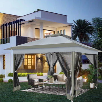 COBIZI 12'x12' Pop-up Gazebo Patio Gazebo Outdoor Gazebo Canopy with Mosquito Netting Patio Tent Backyard Canopy with 2-Tiered Vented Top 3 Adjustable Height and 144 Square Ft of Shade, Dark Gray