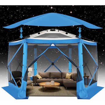 COBIZI 12x12 Pop-up Gazebo Starry Sky Screen Canopy Tent Screen House for Camping, Screen Room with Mosquito Netting, Hub Tent Instant Screened Canopy with Carrying Bag and Ground Stakes, Blue