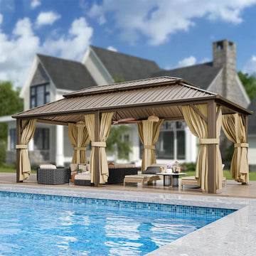 COBIZI 12x20 Hardtop Gazebo with Metal Roof, Heavy Duty Galvanized Steel Gazebo, Reinforced Square Column, Flame-Resistant Curtains and Netting,Permanent Gazebo for Deck,Lawns and Backyard,Black(Pro)