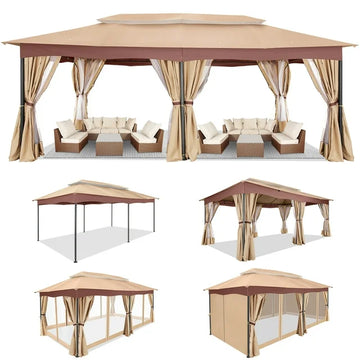 COBIZI 12x20 Heavy Duty Canopy Gazebo Outdoor Gazebo with 6 Netting and Curtains 100% Waterproof Party Wedding