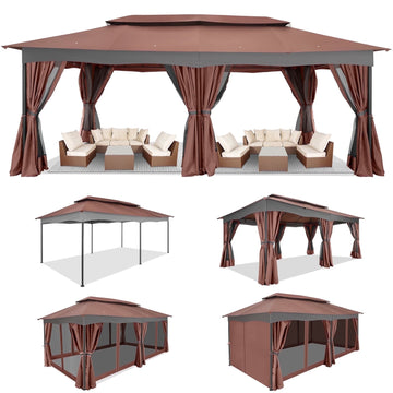 COBIZI 16x16 Pop-Up Canopy Tent, Gazebo with Mosquito Netting Outdoor Portable Patio Shelter with Carry Bag for Garden, Deck & Backyard, Dark gray