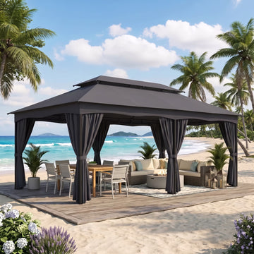 COBIZI 12x20 Heavy Duty Canopy Gazebo Outdoor Gazebo with 6 Curtains 100% Waterproof Party Wedding Tents with Double Roof and Metal Steel Frame for Backyard, Patio, Lawn, Garden, Gray
