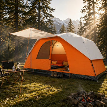 COBIZI 8-10-12 Person Family Camping Tent, 15x9FT Spacious Open Interior with Panoramic Mesh Roof, Waterproof & UV Protection, Easy Setup with Removable Rainfly, Orange