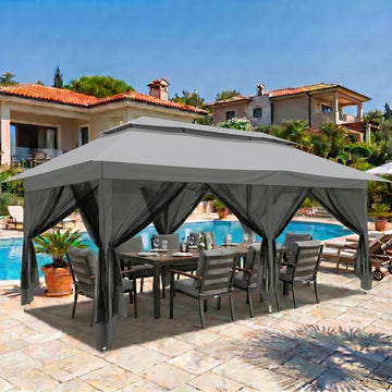 COBIZI 12x20 Pop-up Gazebo Patio Gazebo Outdoor Gazebo Canopy with Mosquito Netting Patio Tent Backyard Canopy with 2-Tiered Vented Top 3 Adjustable Height and 144 Square Ft of Shade, Dark Gray
