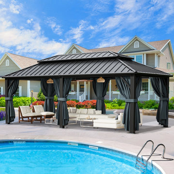 COBIZI 6'x8' Hardtop Grill Gazebo for Patio Double Galvanized Steel Roof with 2 Side Shelves Outside Sun Shade Outdoor BBQ Gazebo Canopy, Brown